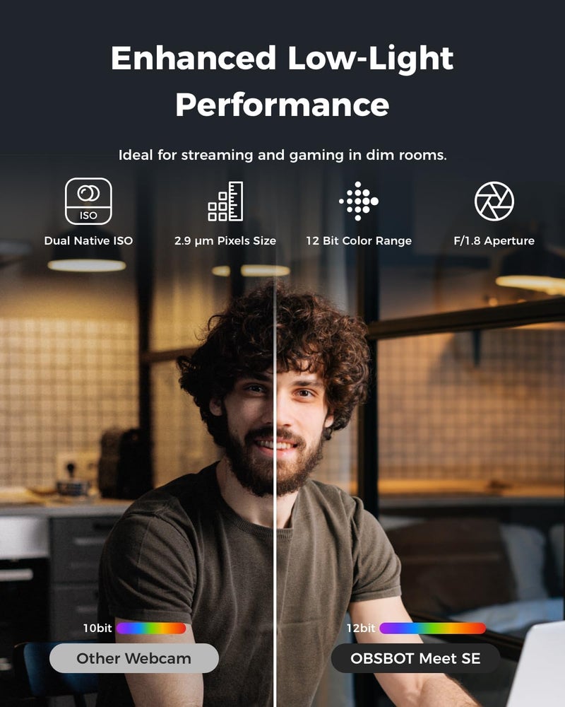 OBSBOT كاميرا ويب Meet SE 1080P 100FPS لجهاز الكمبيوتر، كاميرا بث بتقنية الذكاء الاصطناعي مع مستشعر 1/2.8"، وضع الجمال، التحكم بالإيماءات، HDR متدرج، كاميرا ويب لجهاز الكمبيوتر المكتبي، اللابتوب، الاجتماعات. (أخضر أوريورا) - Image 4